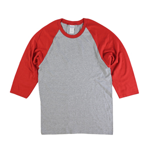 RGRiley | Gildan Mens Grey/Red 3/4 Sleeve Baseball T-Shirts | Irregular