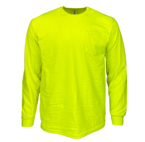 RGRiley | Gildan Mens Safety Green Pocket Long Sleeve T-Shirts | Irregular