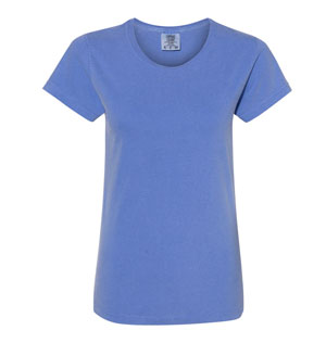 RGRiley | Comfort Color Womens Flo Blue Crew Neck T-Shirts | Mill Graded