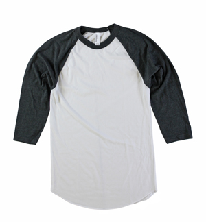 RGRiley | American Apparel Mens White/Black Heather 3/4 Sleeve T's | Irregular