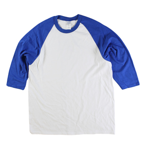 RGRiley | Gildan Mens White/Royal 3/4 Sleeve Baseball T-Shirts | Irregular