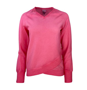 RGRiley | J. America Ladies Cosmic Pink Criss Cross V-Neck T-Shirts | Closeout